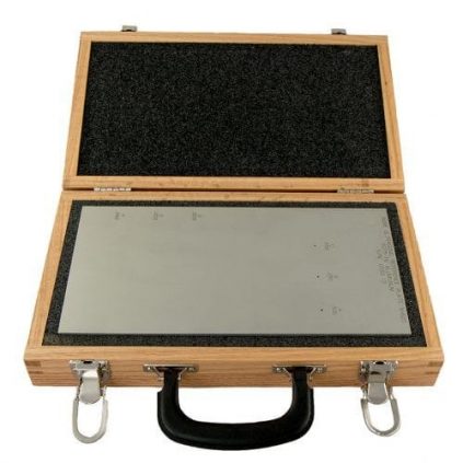 ASME N-625 reference plate, carbon steel 1018, with wood case