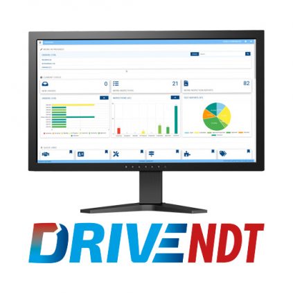 Image of a computer showcasing DRIVE NDT software with a white background and the DRIVE NDT logo visible