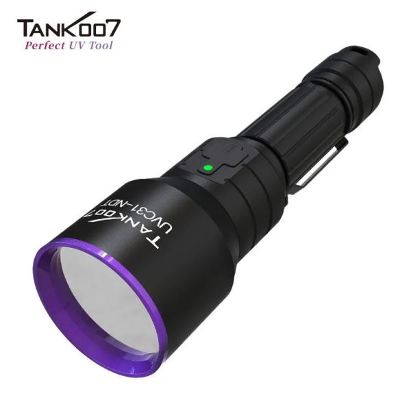 Close-up view of a purple and black flashlight
