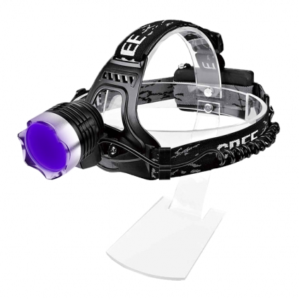a headlamp featuring a purple light, ideal for various tasks in low-light conditions.