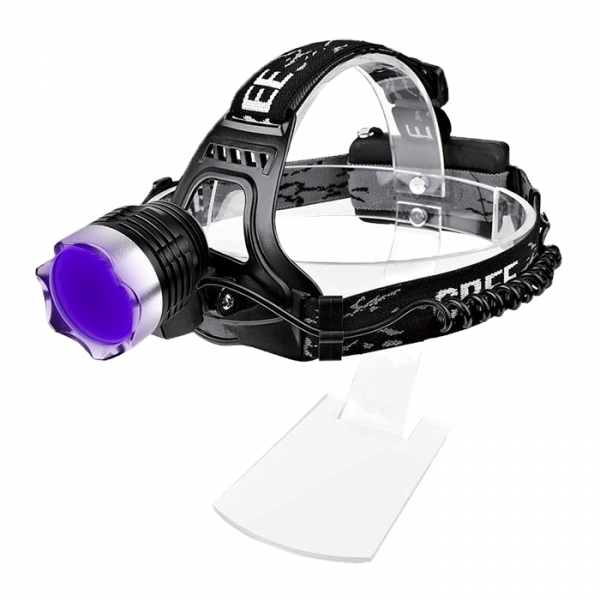 a headlamp featuring a purple light, ideal for various tasks in low-light conditions.